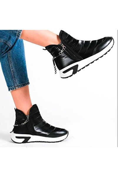 LABRONA Siyah Paraşüt Kumaş Çift Fermuarlı Kadın Günlük Bot