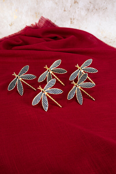 ARGKRİSTAL 6-Piece Dragonfly Napkin - Gold Black and White Ring