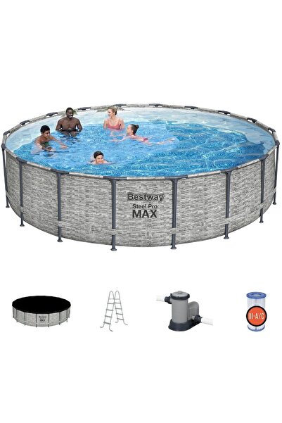BESTWAY 5618Y Steel Pro MAX Prefabrik Aile Havuzu 549x122cm Örtü+Merdiven+Fil...