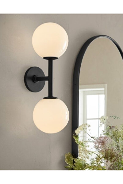 Buiva Modern Tasarım Beyaz Opal Camlı Pilli Aplik Aç Kapa Butonlu Tak Çalıştır Kablosuz Siyah