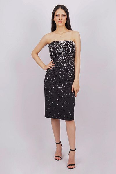 SpringStore Rochie de seară scurtă neagră fără bretele