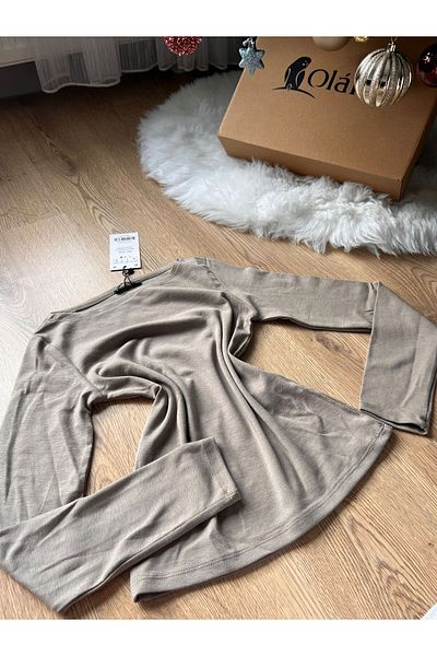 Dilvin 31332 Boat Neck Long Sleeve Ball-Light Mink