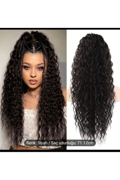 Handmade Yılbaşı Nişan Düğün Özel Gün Saçı Gür Kıvırcık Saç 70cm Çıtçıt Peruk Postiş