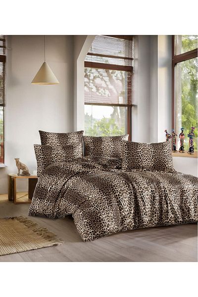 Bayev Βαμβακερό σετ διπλής παπλωματοθήκης - Ranforce Fabric Leopard Pattern Σεντόνια Παπλωματοθήκη Μαξιλάρι