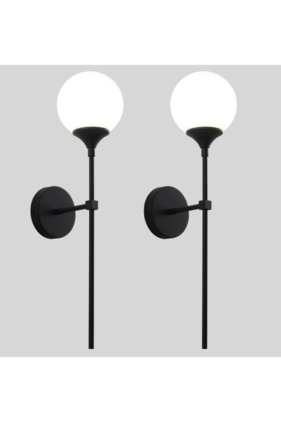 Fico Home Modern Tasarım Elektrikle Çalışır Camlı Aplik 1 Adet Siyah Gövde Beyaz Cam