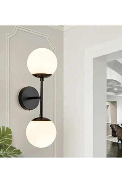 Buiva Modern Tasarım Beyaz Opal Camlı Pilli Aplik Aç Kapa Butonlu Tak Çalıştır Kablosuz Siyah