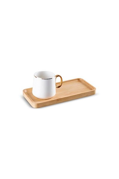 Karaca Island 2-Person Coffee Cup with Bamboo Plate 90 ml