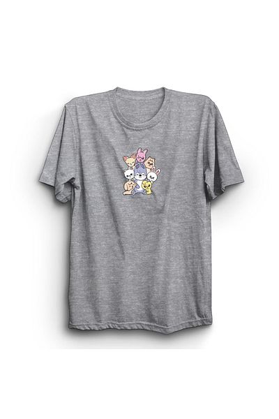 fame-stoned Μπλουζάκι Stray Kids Skzoo Character Printed Unisex 100% Cotton Grey T-shirt