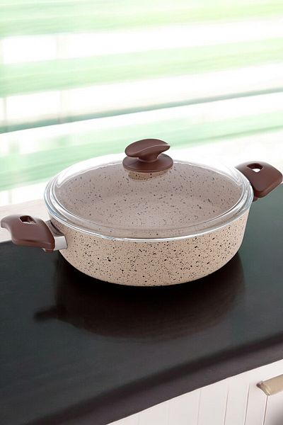 Gökdil Gözde Fireproof Non-Stick 22 Cm Flat Granite Pot Bakelite