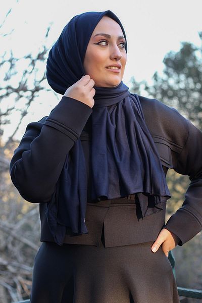 SAYRA Γυναικείο σάλι Navy Blue Single Jersey Χτενισμένο Βαμβακερό Σάλι Syr003
