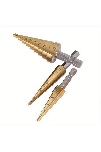 Choice Gold 3-12 4 -12 4-20mm Hss Straight Fluted Pagoda Step Drill 3pcs Hex Shank Reamer Bit Set Titanium