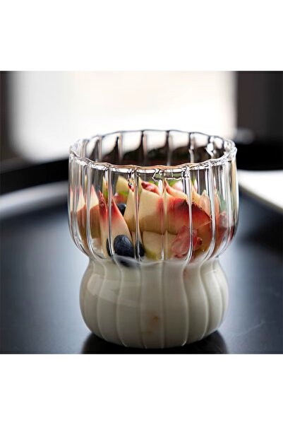 OneHouse 300ml Stylish Appearance Glass Cup with Double Wall Stripes