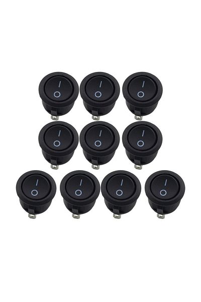 AOKIN 10PCs 10Pcs SPST Snap-in ON-Off 2 Pin Round Snap Rocker Boat Switch Black AC 250V 6A 125V 10A for Ho