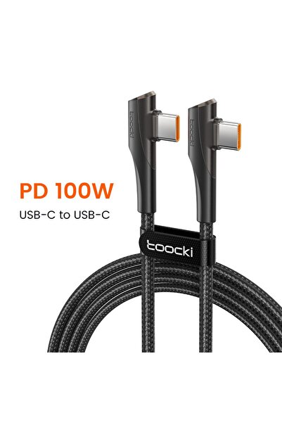 Choice كابل بيانات USB Type C من Toocki Pd 60 وات 100 وات أسود بطول 2 متر، بزاوية 90 درجة، كابل بيانات مزدوج الكوع لهاتف Iphone 15 Xiaomi