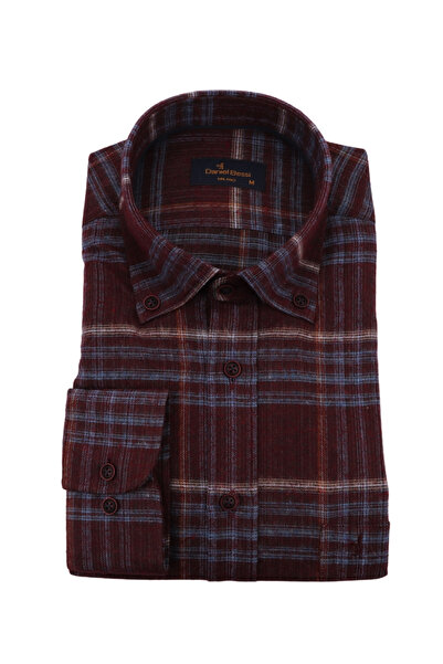 Daniel Bessi Klasik Kesim Uzun Kollu Bordo Kareli Kışlık Erkek Gömlek 460-477-24