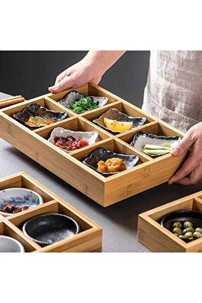 klasik yaşam Bambu Tepsi 6 Bölmeli Çerezlik, Meyve, Şekerlik, Servis Tabağı K...