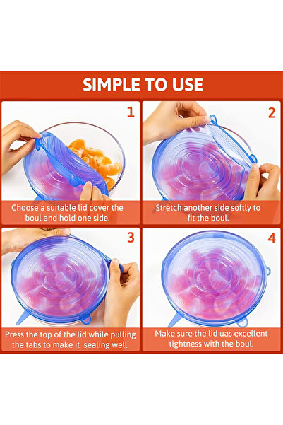 Choice 6Pcs Food Grade Silicone Preservation Cover Reusable Airtight Food Universal Dish Stretch Round L...
