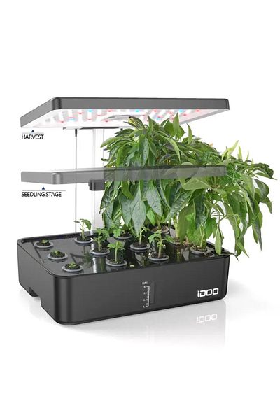 iDOO 12Pods Hydroponics Growing System Indoor Herb Garden Built-in Fan Smart Garden Kit - Black