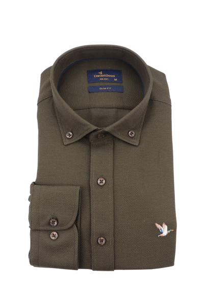 Daniel Bessi Slim Fit Uzun Kollu Haki Armürlü Erkek Gömlek 506-167-24
