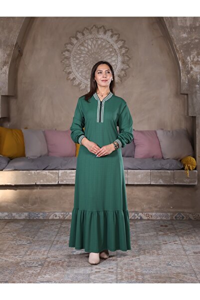 Fazilet Aslan Ribbed Corded Fabric Flounce Long Dress