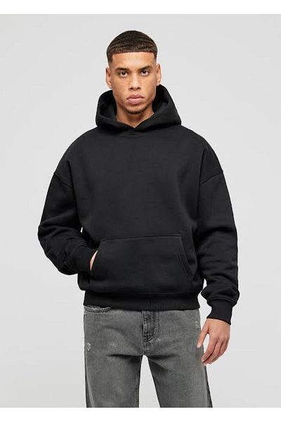 FİTGO Simple Black Hooded Men's Sweatshirt