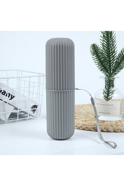 Choice Gray Travel Toothbrush Box Vertical Stripe Portable Mouthwash Cup Brushing Cup Washing Cup Toothware