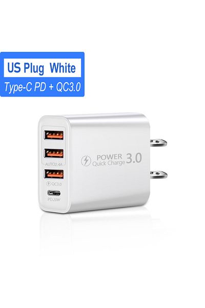 Choice White Us Type C Usb Quick Charger 4 Ports 3.0 Pd Cell Mobile Phone Power Fast Adapter For Iphone Sam