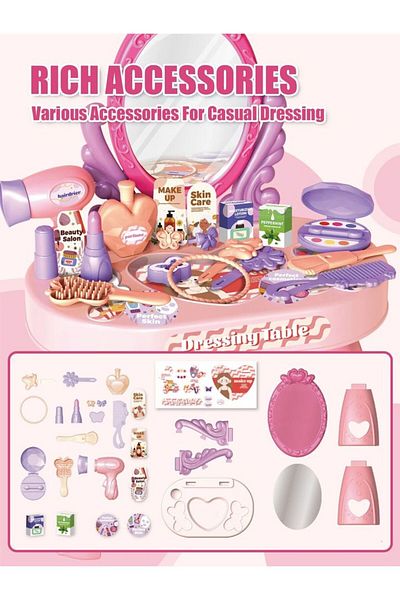 Choice Pink 30pcs Kids Dressing Table Toy Girl Simulation Home Makeup And Makeup Jewelry Box 3-4 5-6 Years