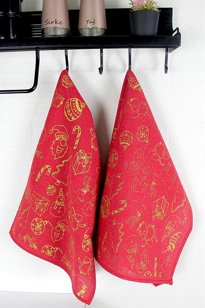 serelya New Year's Themed 6 Napkins - 45X65Cm Flat Floor, Full Printed Presentation Napkin