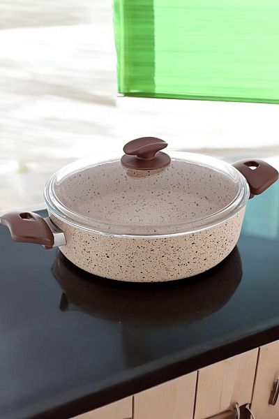 Gökdil Gozde Fireproof Non-Stick 28 Cm Flattened Granite Pot Bakelite