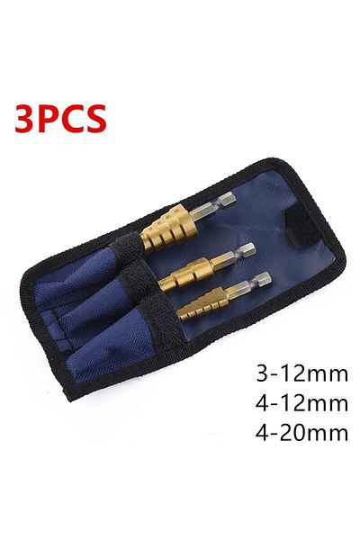 Choice 3PCs Hexagonal handle 3-12mm/4-12mm/4-20mm Hss Step Drill Bit, Straight Groove DrillTitanium Coated