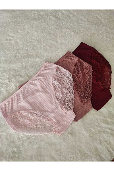 don & seza Large Size Ribbed Lace 3-Piece Bato Panties Set
