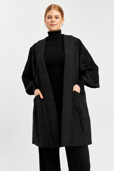 İnce Truvakar kol Aplik detaylı Kapitone Mont