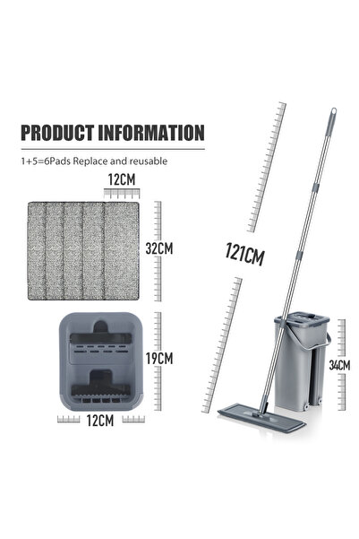 Choice Grey with 6 pads Hand Free Flat Floor Mop And Bucket Set For Professional Home Floor Cleaning System