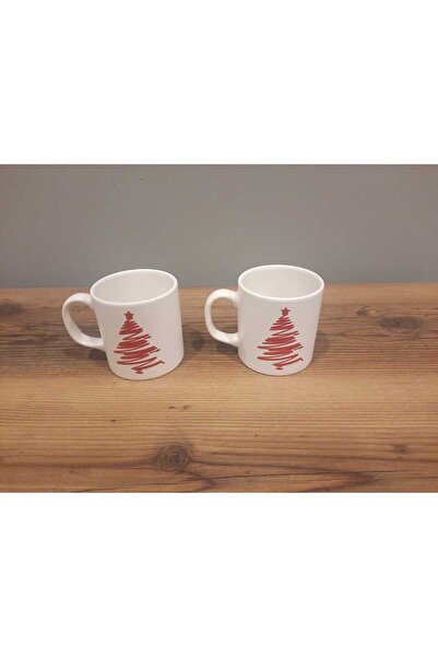 Keramika KERAMİKA YILBAŞI KUPASI 2 Lİ 10 CM ÇAM AĞACI / YENİ YIL / YILBAŞI