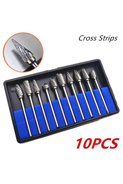 Choice 10pcs Double Cut Round Handle 10pcs Carbide Burr Set, Hard Alloy Tungsten Steel Double Cut Rotary Fi