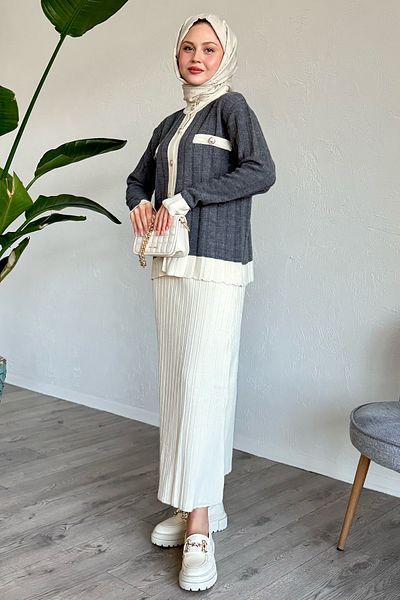 InStyle Σετ πλεκτό ανθρακί με φούστα και ζακέτα