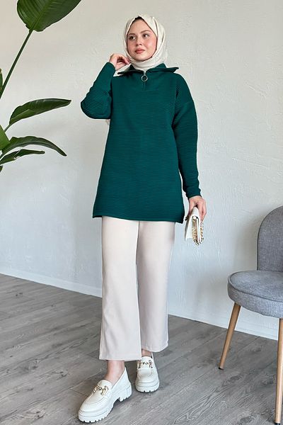InStyle Pulover din tricot verde smarald cu nervuri subțiri