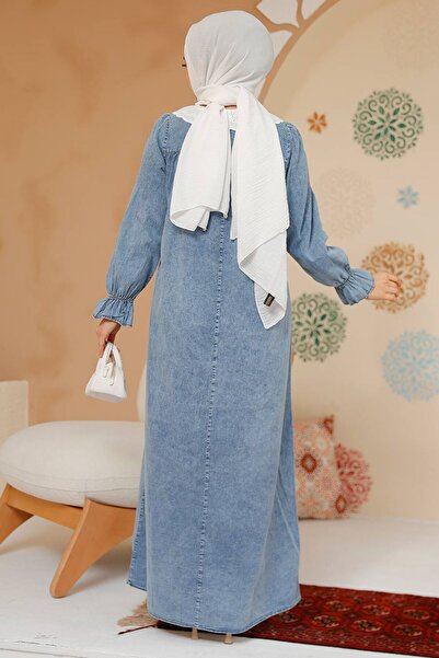 Neva Style Baby Collar Denim Blue Hijab Φόρεμα 19120M