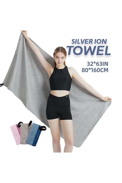 Choice 50x100cm Grey Microfiber Quick Dry Gym Towel Silver Ion Odorfree Absorbent Fiber Fast Drying Workout