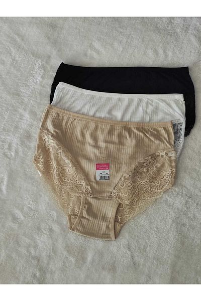 don & seza Large Size Ribbed Lace 3-Piece Bato Panties Set