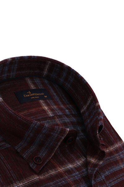 Daniel Bessi Klasik Kesim Uzun Kollu Bordo Kareli Kışlık Erkek Gömlek 460-477-24