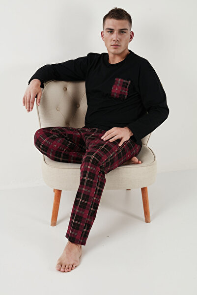 Buratti Plaid Pocket Elastic Waist 100% Cotton Regular Fit Pajama Set Men's P...