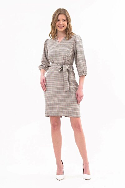 morise Apsen Women's V-Neck Balloon Three-Quarter Sleeve Detailed Short Dress...