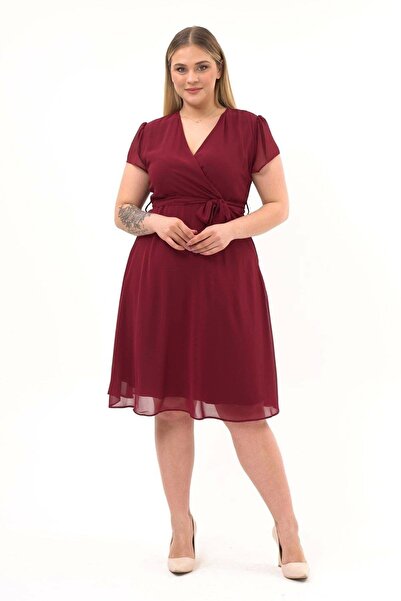 morise Apsen Women's Burgundy Double-Breasted Collar Sleeve Detail Midi Lengt...