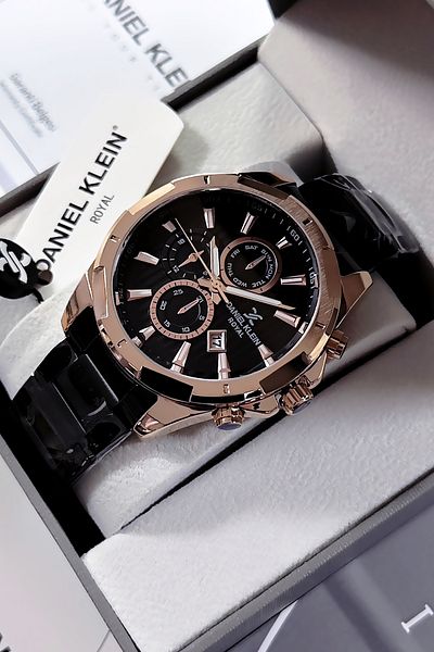 Daniel Klein Royal Original Men's Wristwatch - Waterproof, Black Color, Steel Cord + Gift Bracelet Dke2102C1