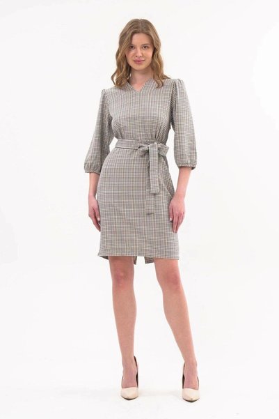 Apsen Collection Rochie scurtă în ecosez pentru femei, marca Apsen, cu cordon...