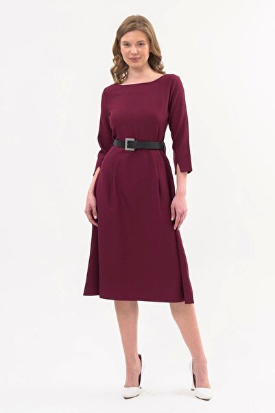 Apsen Collection Apsen Γυναικείο Φόρεμα Βουργουνδίας Νέας Σεζόν με Ζώνη και Λ...