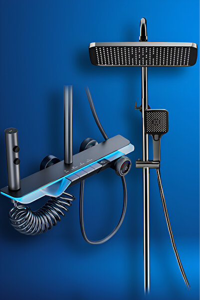 OXYAQUA Dijital Led Göstergeli Piyano Akıllı Lüks Şelale Duş Seti Yağmur Tepe...