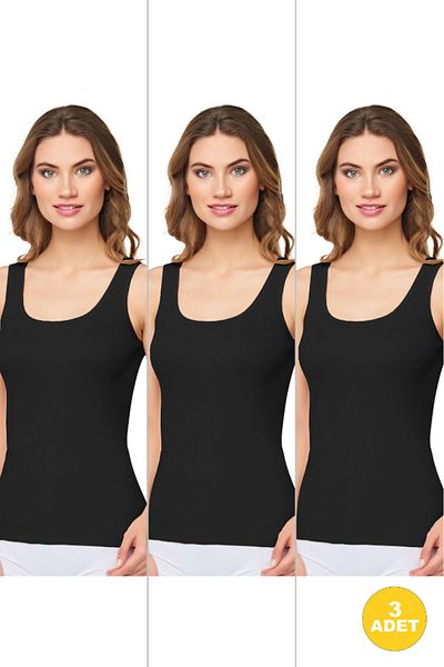 CNT Women's Ribbed Wide Strap Cotton Lycra Detailed Athlete 3 Pack